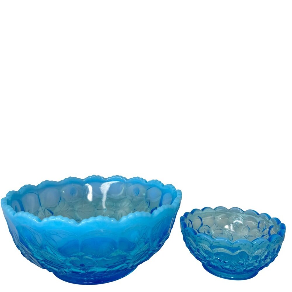 Fenton Blue Opalescent Honeycomb Clover Pattern Master Berry Bowl 1910 Vintage - Picture 14 of 16